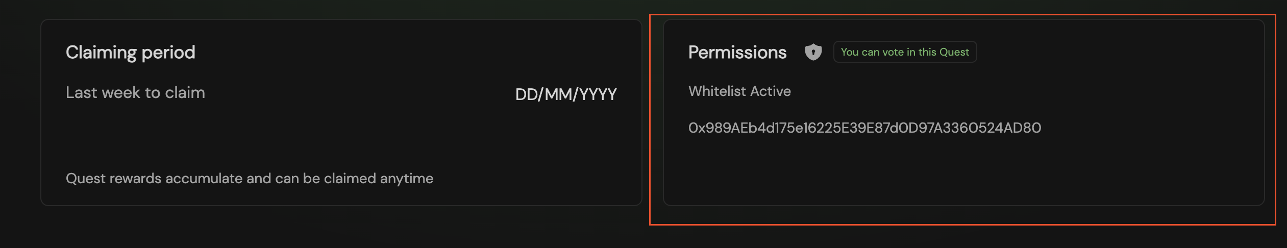 Quest with active permissions